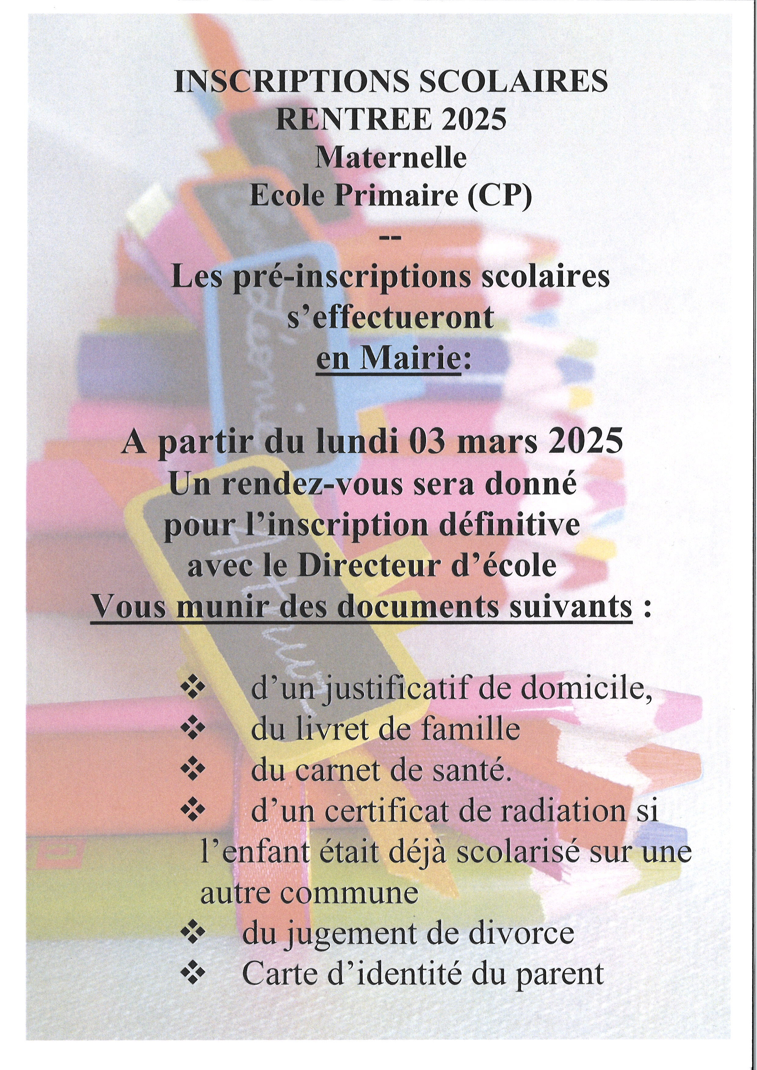 affiche inscriptions scol 2025